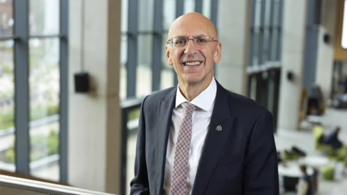 Vice-Chancellor Malcolm Press in Manchester Met's Dalton building 