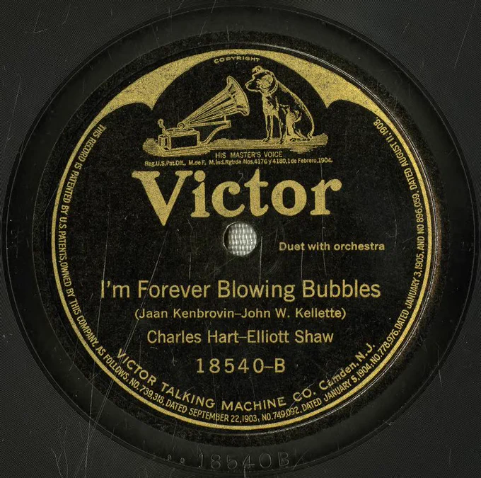 A moderately scratched record label for 'I'm Forever Blowing Bubbles'.