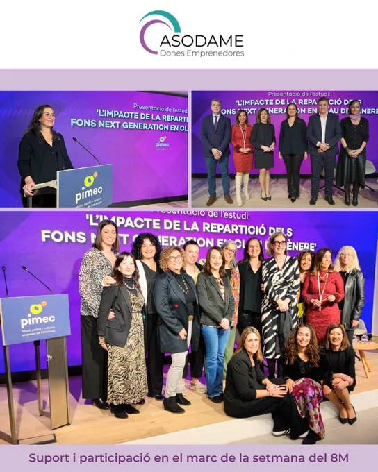 📢Durant la setmana del #8M #ASODAME ha participat a la presentació de l'estudi sobre l'impacte dels #FonsNextGeneration en clau de gènere de @PIMEC Un debat clau per la #IgualtatDeGènere a l'economia. Moltes gràcies a tots els ponents #EconomiaFemenina #PIMEC #DonesEmprenedores 