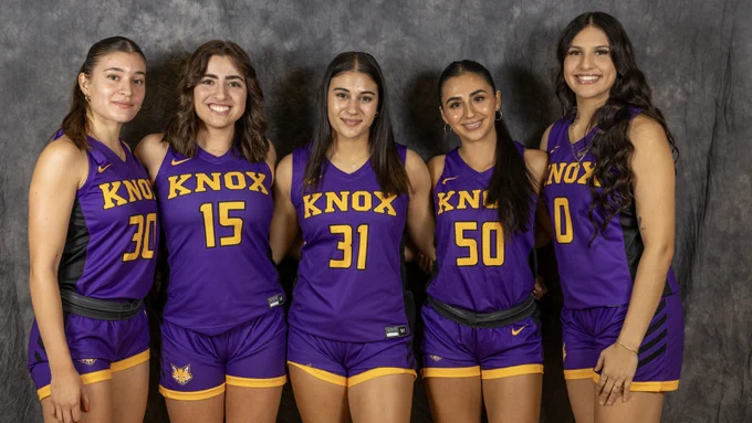 The five players from Tucson, Arizona, that played for the Knox College women's basketball team in 2024-25 (left to right): Mae Callahan, Brianna Arizmendi, Kylee Callahan, Bria Medina and Nayeli Nidez Acuña.