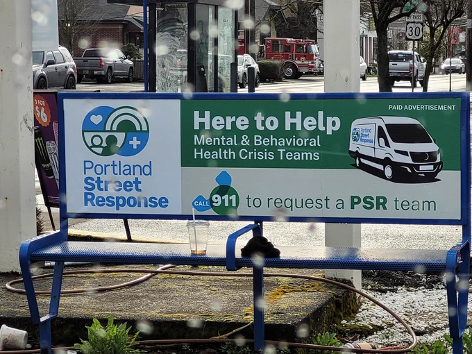 An official advertisement from Portland Street Response - Here to Help. Mental & Behavioral Health Crisis Teams. Call 911 to request a PSR team.