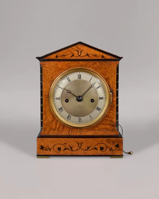 Barwise, London ~1820, 
A fine English Regency period satinwood and ebony inlaid architectural mantel clock, the 8-day movement with hour strike and repeat on a bell. Signed in backplate.
https://walwynantiqueclocks.com/fine-antique-clocks/barwise-a-fine-regency-period-architectural-striking-mantel-clock-detail
#mantelclocks #antiqueclocks #HorologicalHistory #FineTimepieces #BritishClocks #PeriodInteriors #AntiqueClocks #RareTimepieces