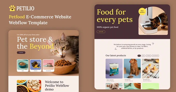 Petilio – Premium Webflow template for pet food eCommerce with modern design
