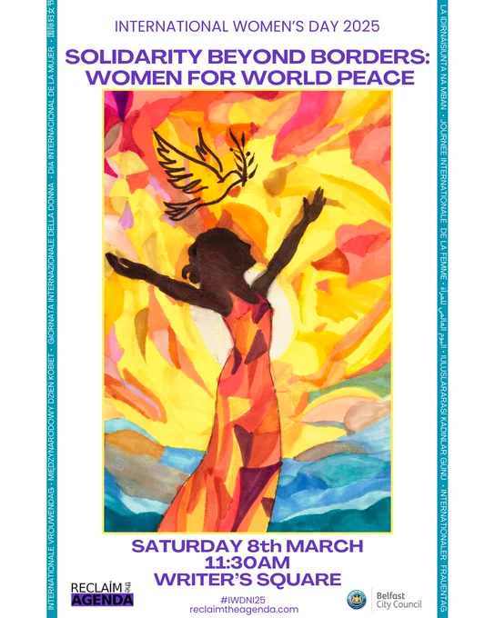 Poster for the IWD25 march in Belfast