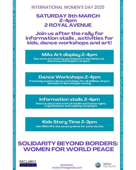 Poster for the IWD march in Belfast