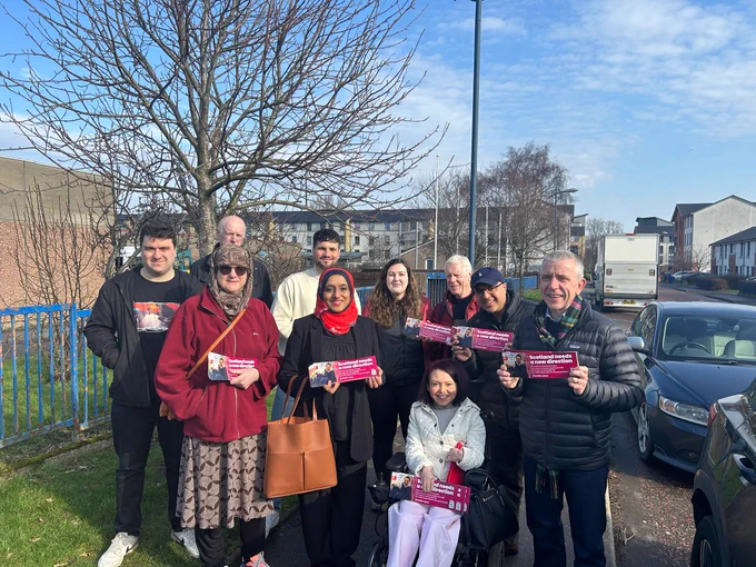 Group photo of Scottish Labour volunteers, campaigning in the Southside Central ward. 