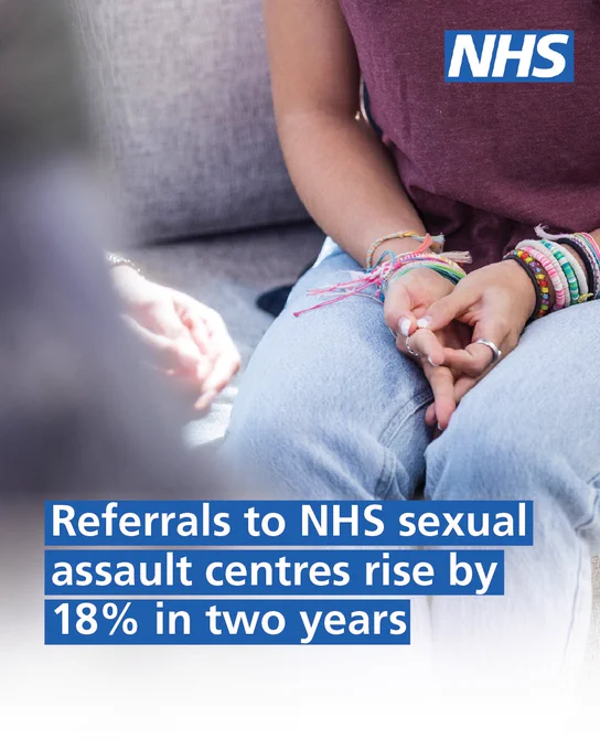 Referrals to NHS sexual assault centres rise by 18% in two years.