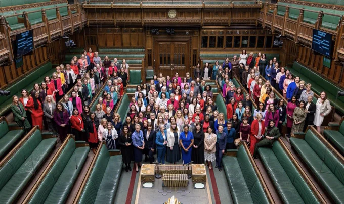 Jennie with all the female MPs standing in the House of Commons.