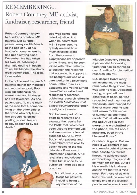 Screenshot of ME Association article/obituary on Robert Courtney