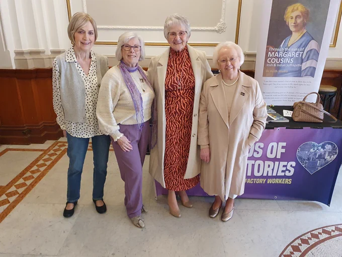 Derry's iconic Factory Girls creating a stir at The St Columb's Hall (@StColumbsHall) #InternationalWomensDay2025 Market ♀️

Pleasure to meet you, Mary Doherty, Clare Moore, Margaret McCourt & Isabel Doherty. 