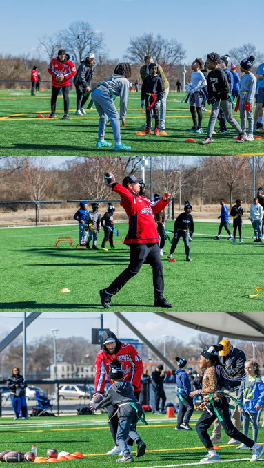A photo collage from today's So Kids Can Equipment Unveiling at The Fields at RFK Campus featuring Tom Wilson, Martin Fehervary, and Nicklas Backstrom.
