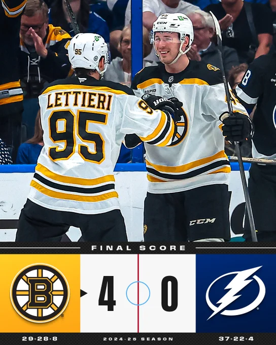 Final Score: Bruins defeat Lightning 4-0