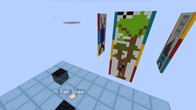 A very tall and varied tree, floating on a canvas in minecraft