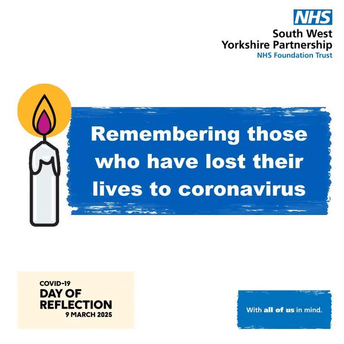 Text reads remembering those who have lost their lives to coronavirus. Image of a candle
