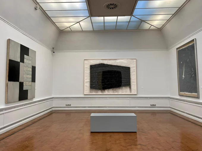 photographic image of artworks in the Belonging exhibition at LCGA in 2022.  Artworks by Sean Scully and Jaume Plensa
