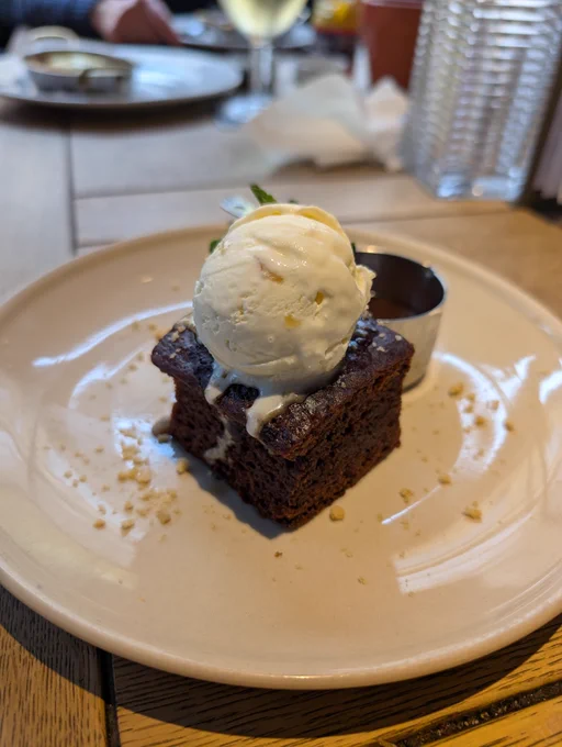 delicious brownie with honeycomb icecream