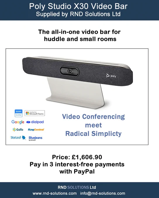 Enhance the meeting experience in small rooms with the Poly Studio X32, featuring advanced AV technology and built-in video conferencing apps.

Focus. Clarity. Connection
When everyone feels seen and heard, ideas flourish — even in small rooms. Poly audio and video innovations deliver an immersive meeting experience that keeps the focus solely on participants. No distractions, just effortless collaboration.

All-in-one and ready to go
Intimate huddles are about connecting with people, not fumbling with cables. Simplified one-touch join means you get a familiar and consistent user experience on nearly all the leading cloud video services.

Maximise meeting time, minimise setup
Streamline your conferencing experience with this PoE-enabled all-in-one video bar, purposely built for smaller spaces. Enjoy flexible configuration options and easy management through Poly Lens.

