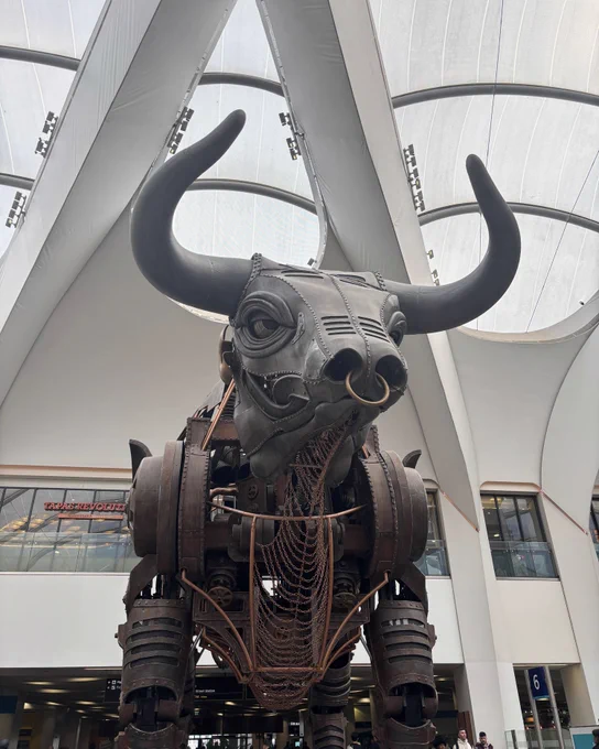 Large Metal Bull sculpture at Birmingham New Street Train Station 