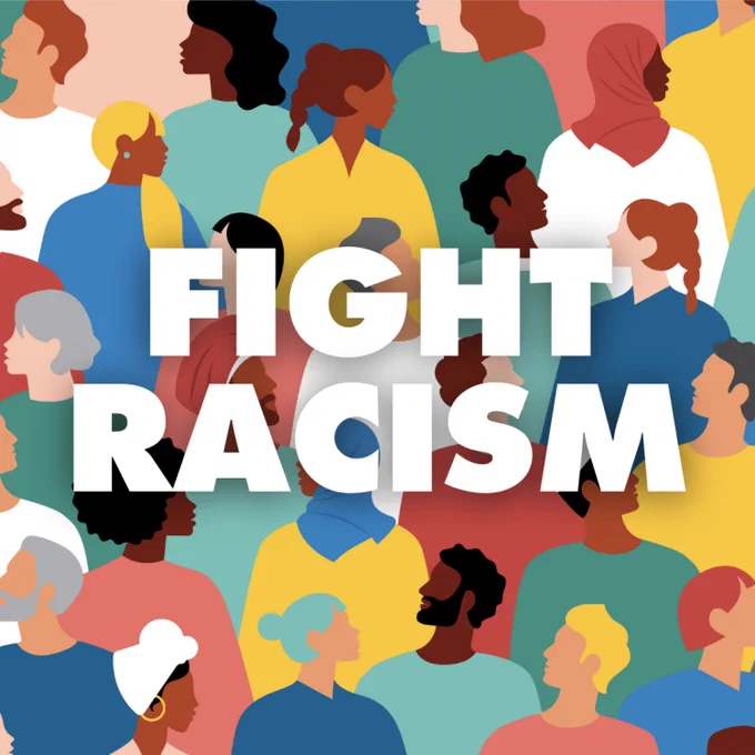 An image representing the International Day for the Elimination of Racial Discrimination, featuring diverse individuals of different racial backgrounds holding hands in solidarity. The individuals are united in front of a globe, symbolizing global cooperation against racial discrimination. 