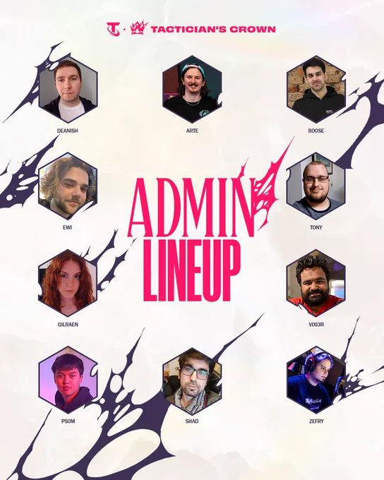 Graphic with the text "admin team," shows the names and headshots of all the various admins who will be helping with the event. 
