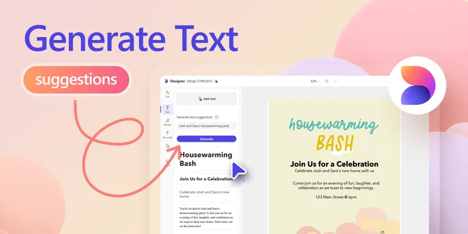 Image of generating text suggestions example using a housewarming party invitation