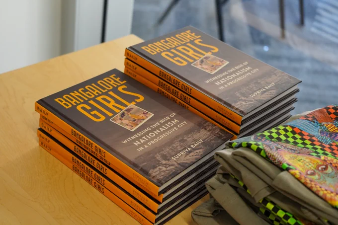 Copies of Dr. Supriya Baily's book "Bangalore Girls" at CUE Commons on March 11, 2025.