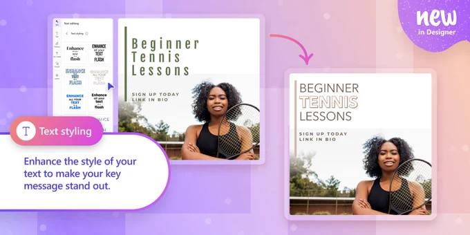 Image examples of before and after of using Text styling in Designer