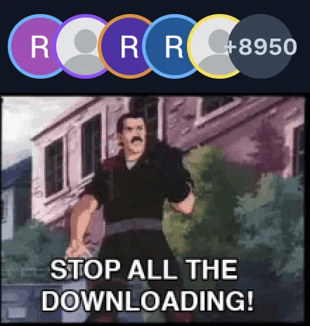Collage image displaying 8950 members using the site on exercise 1 of Python and the GI Joe PSA meme says "STOP ALL THE DOWNLOADING!"