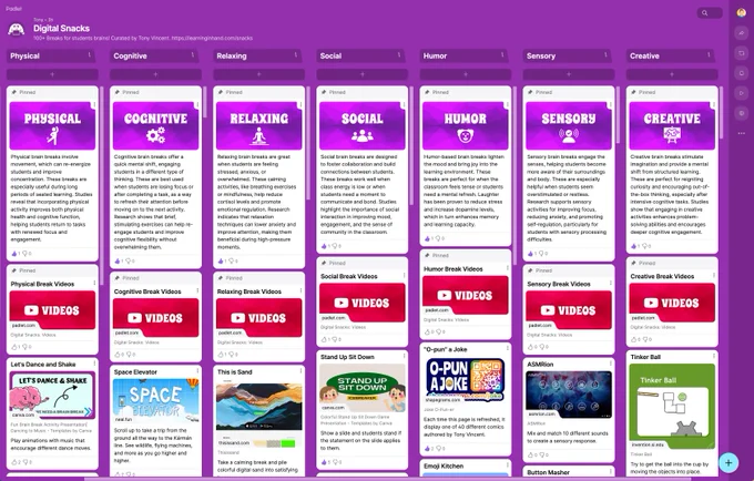 Screenshot of the Digital Snacks padlet