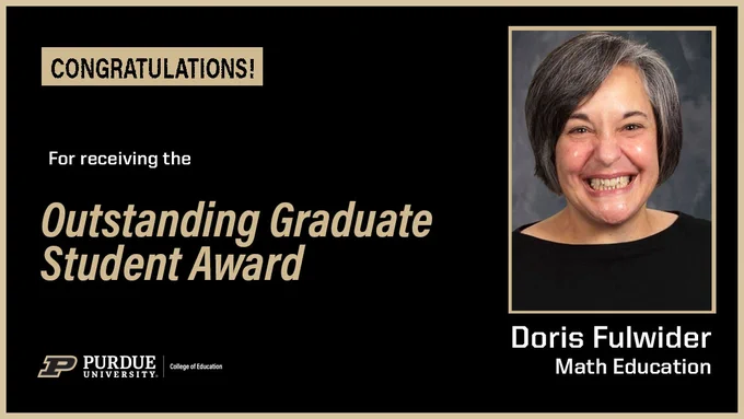 Photo of female grad student and congratulatory text about award
