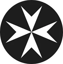 “Black eight-pointed Maltese cross emblem, representing the Order of St John.”