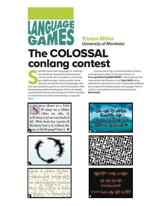 Babel competition: Conlangs A-F
