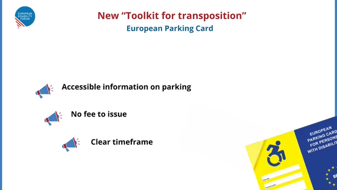 Information about demands for the european parking card:
- Accessible information on parking
- No fee to issue
- Clear timeframe
