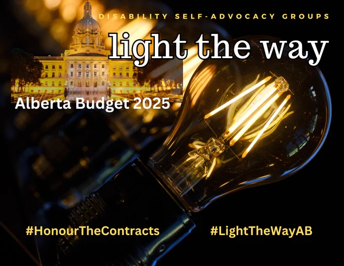 Alberta legislature building in the background of a row of Edison light bulbs asking government to honour the contracts