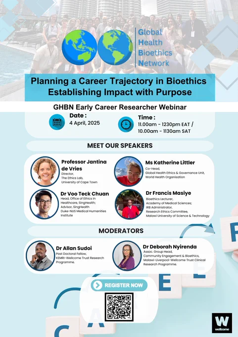 Early Career in Bioethics?
Join us for the GHBN webinar:
Planning a Career Trajectory in Bioethics – Establishing Impact with Purpose

🗓️ 4 April 2025
🕒 11am EAT | 10am SAT
🌍 Open to all early career researchers

Register now!

#GHBN #Bioethics #GlobalHealth #EarlyCareerResearchers