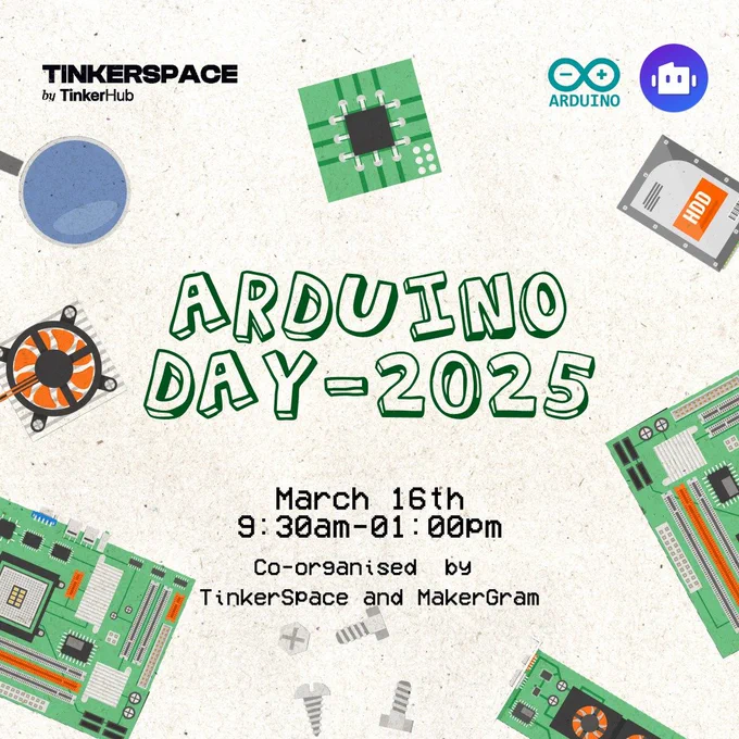 Arduino Day on 16 March 2025 9:30 AM to 1:00 PM.