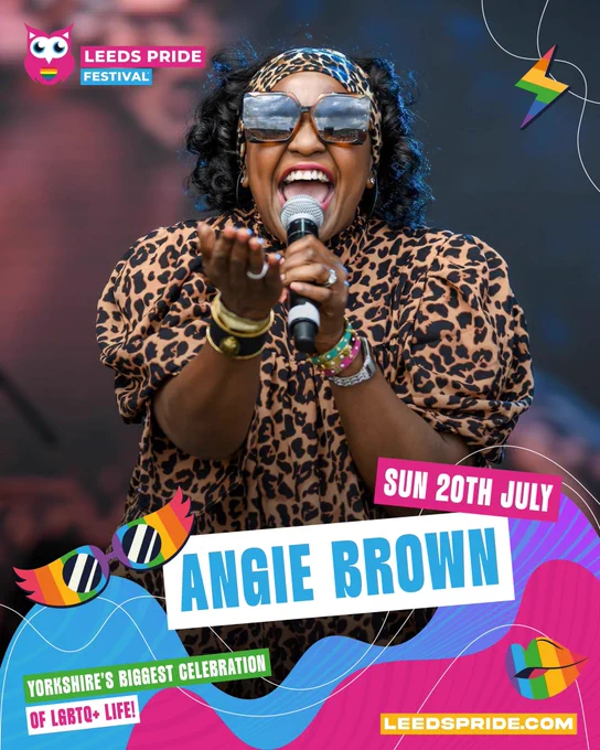 Image of Angie brown- Leeds pride 2025 performer. Leeds pride - Sunday 20th July 2025