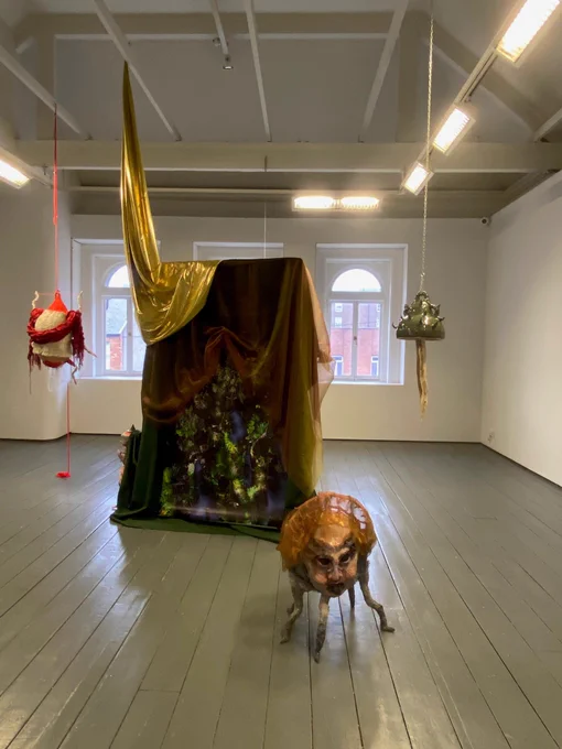image of Kian Benson Bailes installation of work in current exhibition 