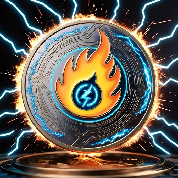 A futuristic crypto community with fire elements, standing under a massive $FLAMO banner.