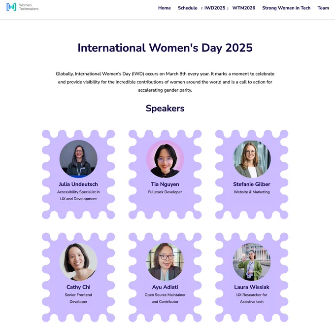 The picture shows the speakers of the International  Women's Day Event, which will take place online on April 09, 2025.