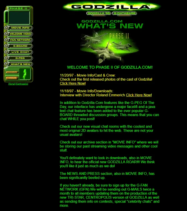 Godzilla website in 1998