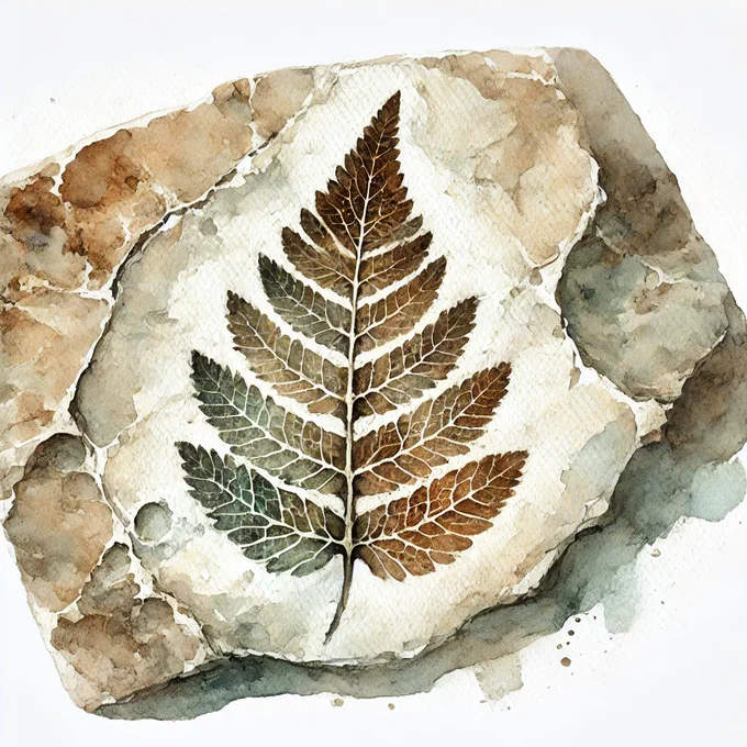 Watercolour painting of a fossil plant. Generated with ChatGPT.