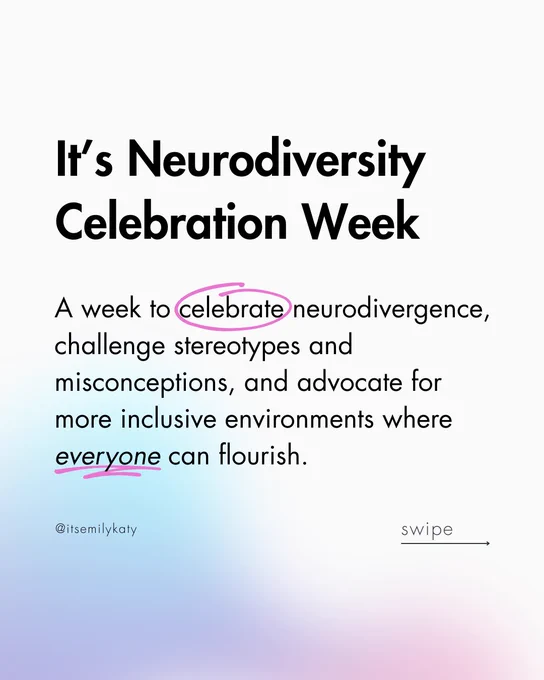 It’s Neurodiversity Celebration Week - a week for neurodivergent people to celebrate their neurodivergence (if they want to), to challenge stereotypes and misconceptions and to advocate for more inclusive and supportive environments where everybody can flourish.