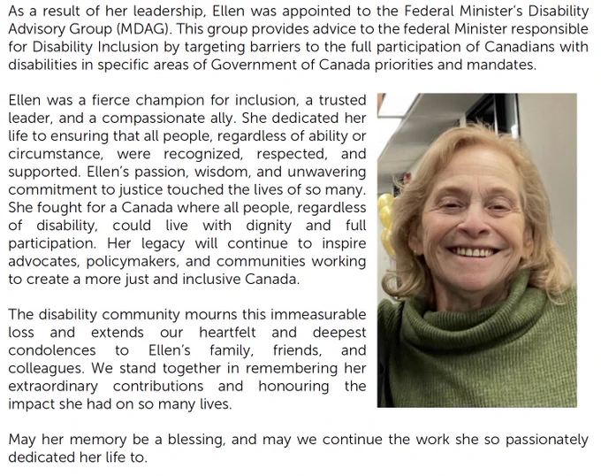 Text-based image of statement on the passing of Ellen Cohen - part 2/2.