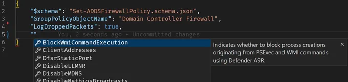 Configuring Windows Firewall Group Policy settings using a JSON file in Visual Studio Code with code completion. We took the infrastructure-as-code approach.
