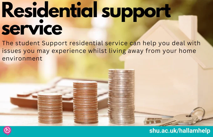  Stack of gold coins, with text 'Residential Support Service'.