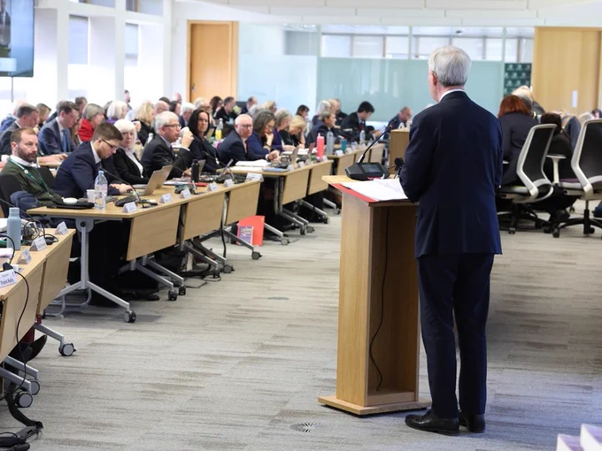 Photo of Tim Oliver, Leader of Surrey County Council at the full council meeting.