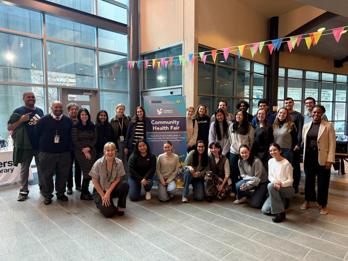 Einstein student group photo at their health fair at Yonkers Public Library