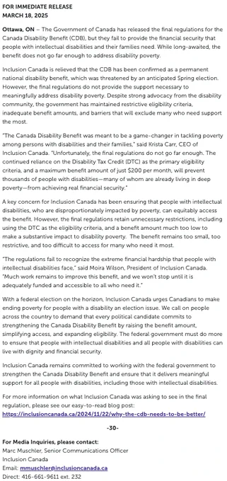 Text-based image of the content of the press release. 