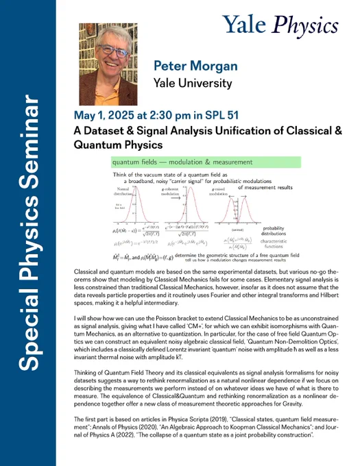 Flyer for a talk to be given on May 1st in the Sloane Physics Laboratory at Yale.